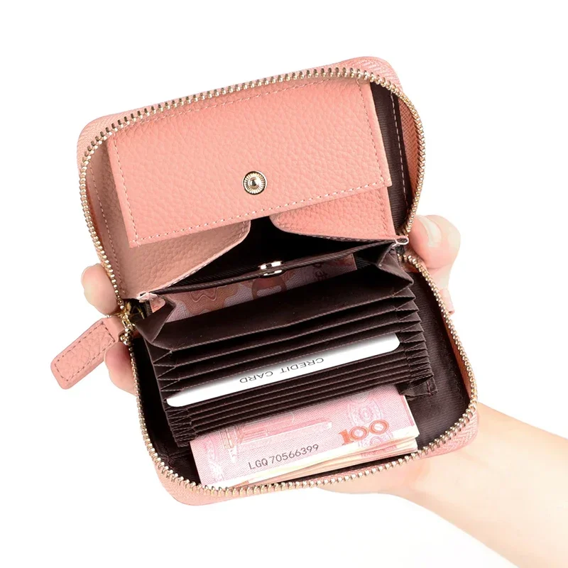 Womens Wallet RFID Blocking Multi Card Holder Wallets for Women Short Wallet with Around Zipper Small Men's Cow Leather Wallet
