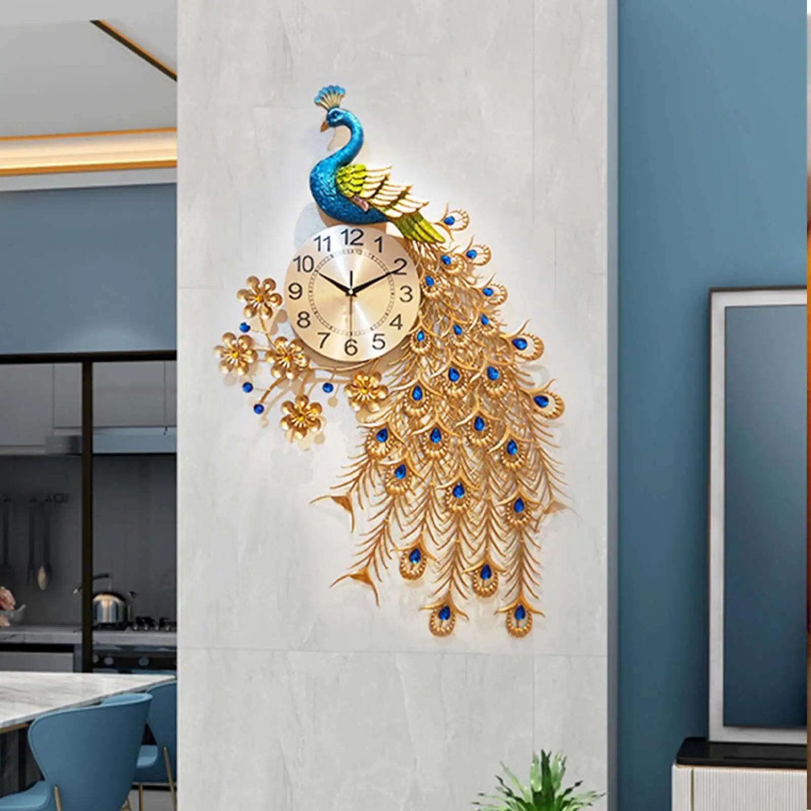 

Peacock Wall Clock Modern Wall Art Decor Silent Non Ticking Wall Clock for Home