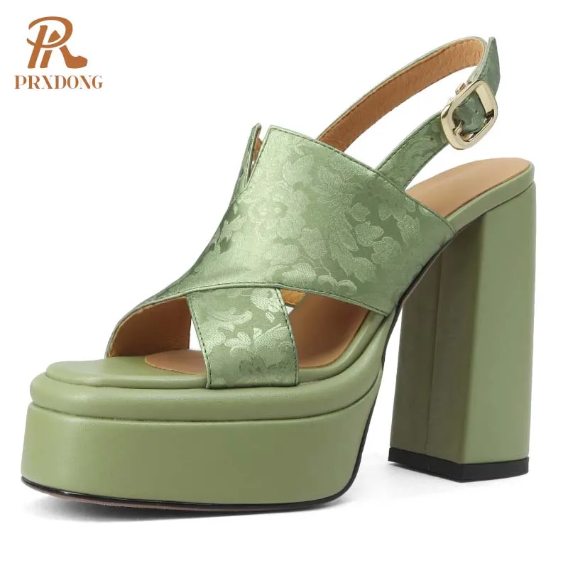 PRXDONG 2024 New Fashion Summer Women Sandals Chunky High Heels Platform Silver Green Dress Party Lady Pumps Size 34-39 Qulaity