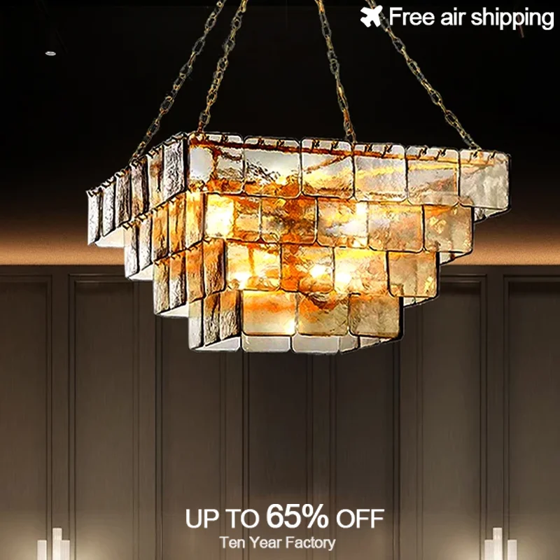 

Gold Square Clear Glass Modern LED Chandelier Recessed Decorative Lighting Fixture for Luxury Living Room Ceiling
