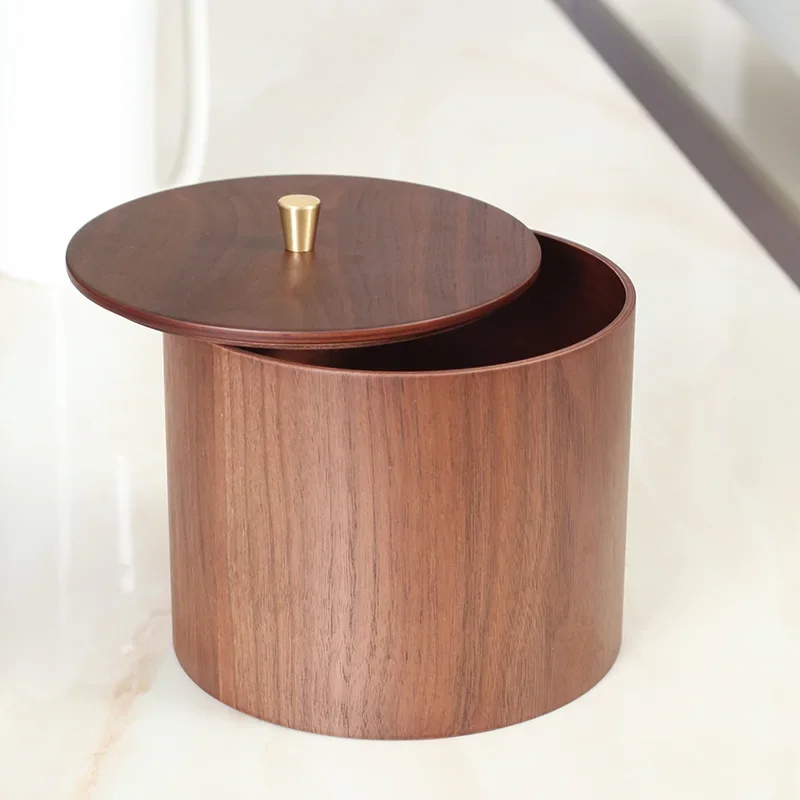 Desktop Solid Wood Garbage Bin, Wooden Coffee Table, Office Desk, Study, Sorting and Storage Bin, Small Size