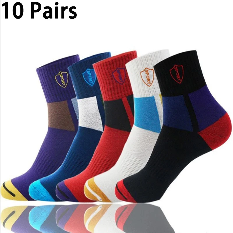 10 Pairs Men\'s Anti-odor Sweat Socks Mid-calf Sports Socks Spring Summer Autumn & Winter Cotton Business Male Sox