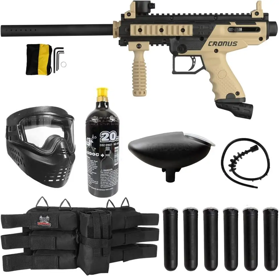 

Paintball Marker Starter Package with CO2 Tank, Mask, Hopper, Harness, Pods & Squeegee