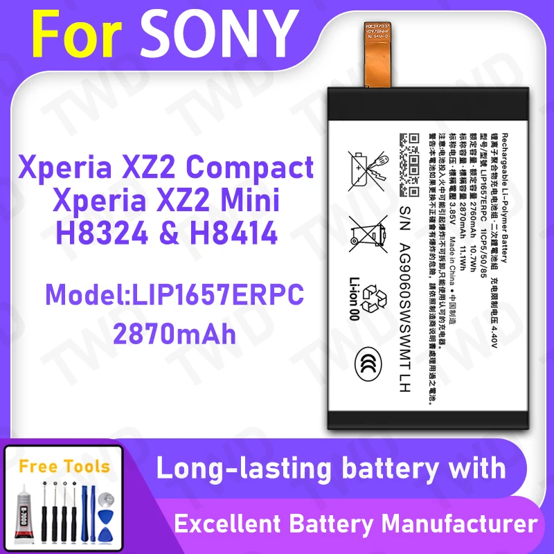 

100% New 2870mAh LIP1657ERPC Battery For SONY Xperia XZ2 Compact Replacement Bateria+Free Tools