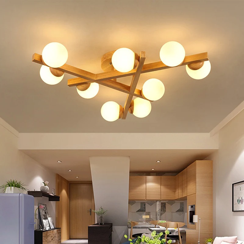 

Скандинавский потолочный светильник из цельного дерева, простой современный деревянный светильник для гостиной, спальни, столовой, домашнего декора