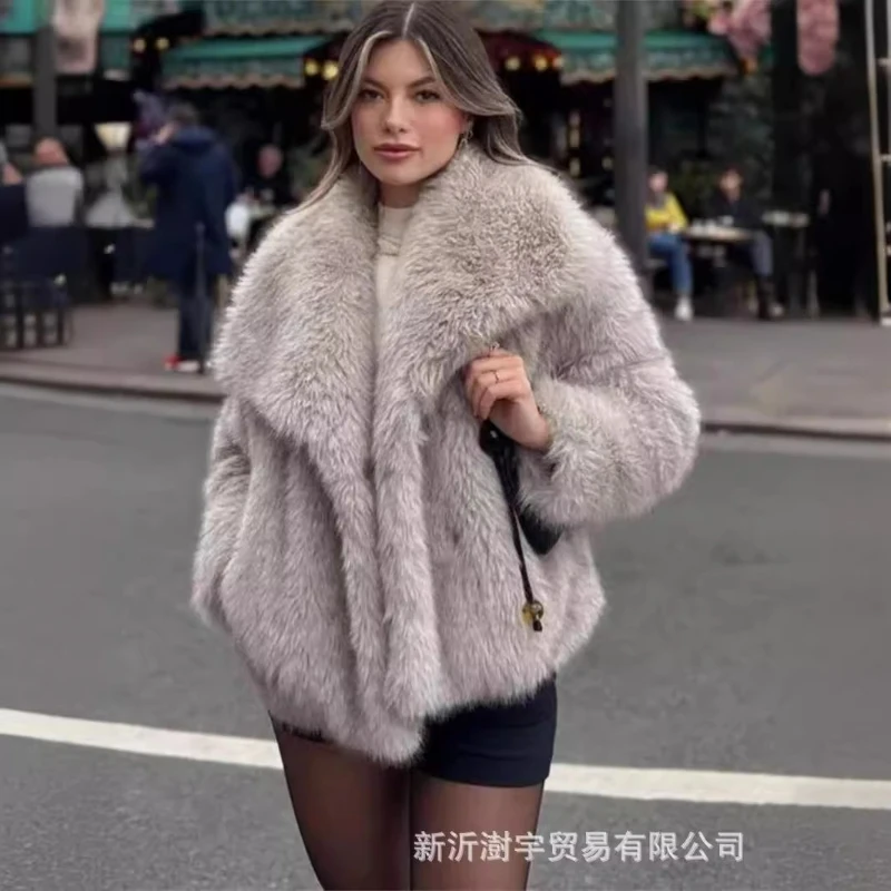 

Women Furry Jacket Faux Fur Coats Short Coat Jackets Loose Outerwear Elegant Thick Warm Coat Pockets Streetwear Winter