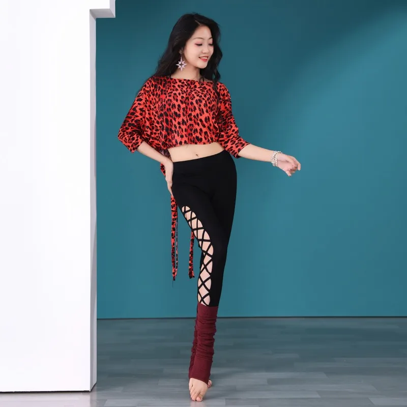индивидуальный комплект для танца живота, сексуальный топ с леопардовым принтом, брюки для практики, униформа для танца живота, костюм для танца живота  menu Dik проведения танца живота