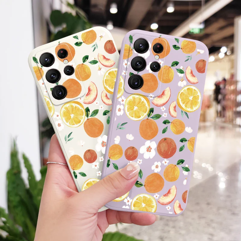 Watercolor Oranges Phone Case For Samsung Galaxy S25 S24 S23 S22 S21 S20 Ultra Plus FE S10 Note 20 ultra 10 9 Plus Cover