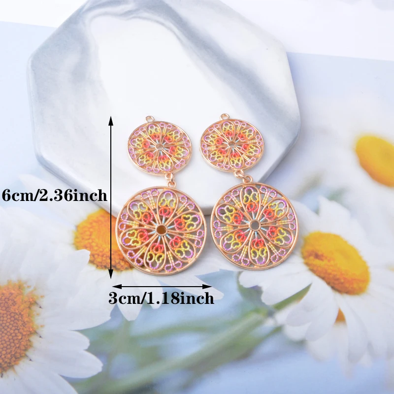 6 Stück/Set Boho Goldene Anhänger Schmuckherstellung Runde Anhänger DIY Damenohrringe – Detail 4