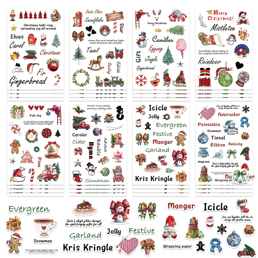 Winter Christmas Character Face Building Stickers 8 Sheets Cutout Decals for Handmade Scrapbook Anime Worlds Store