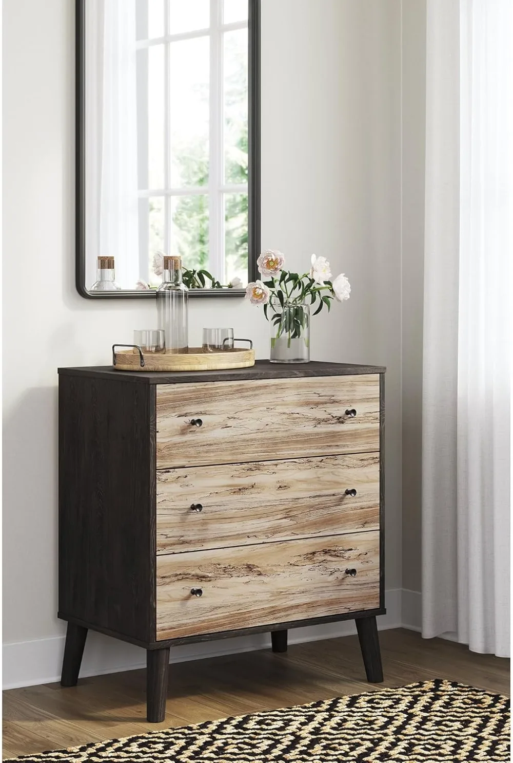 Signature Design By Ashley Lannover Contemporary 3 Drawer Chest W/ Smooth-Gliding Drawers & Safety Stop,Light Brown & Dark Brown