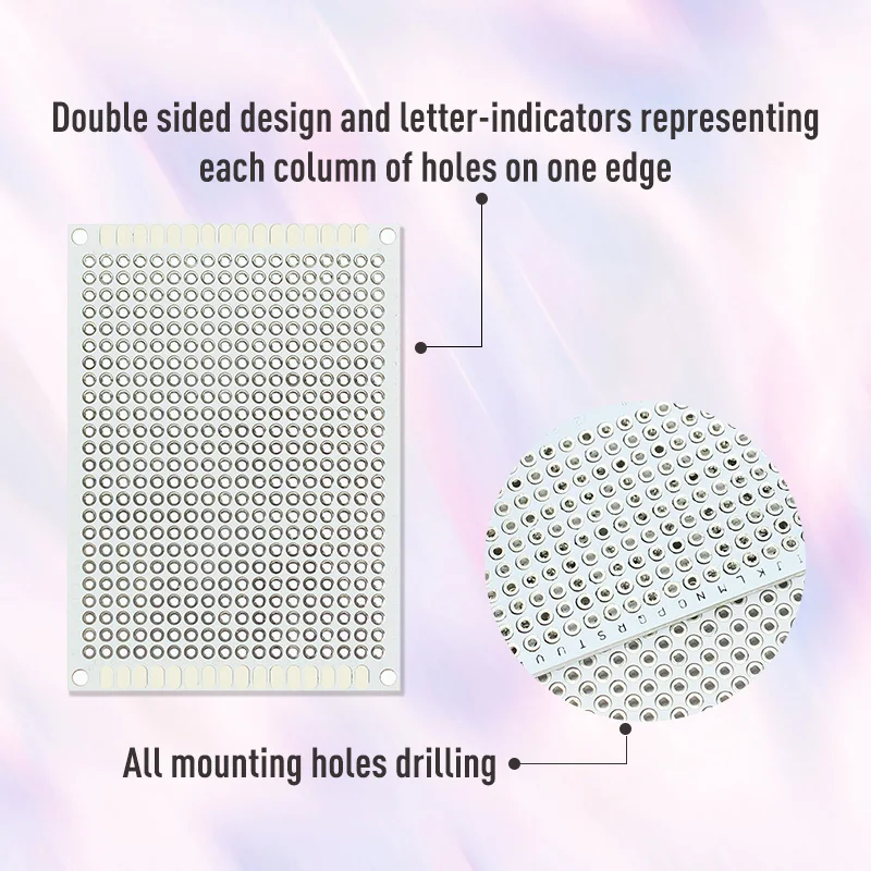 Dupla face cobre Protoboard, PCB Board Kit, placa de circuito perfurado, solda eletrônica, 3x7cm, 5pcs por lote