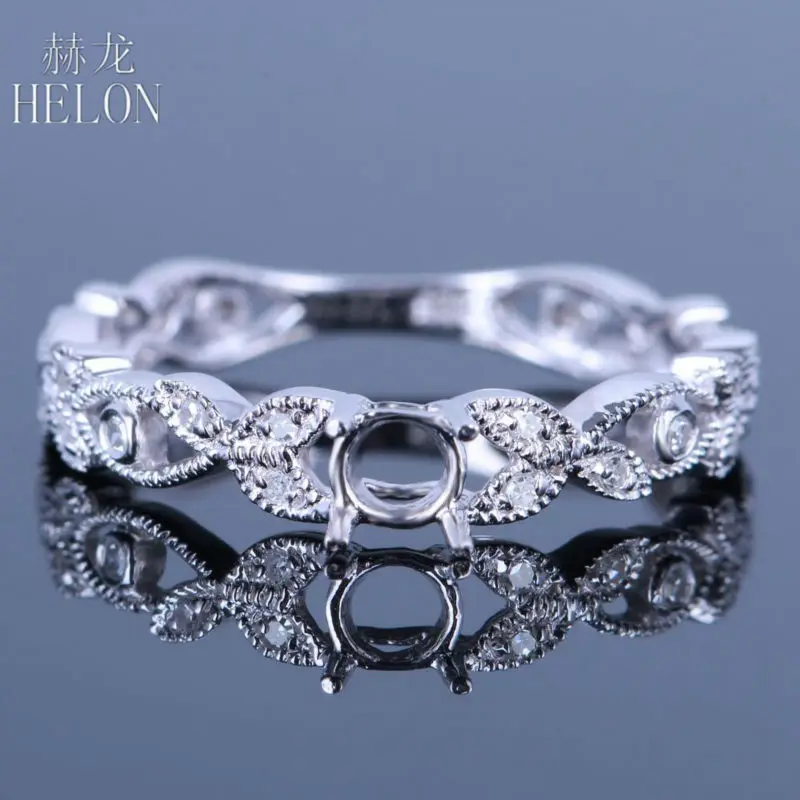 HELON 3.5-4mm Round Cut Soild 14k White Gold AU585 Genuine Natural Diamonds Women Vintage Fine Jewelry Engagement Ring Setting