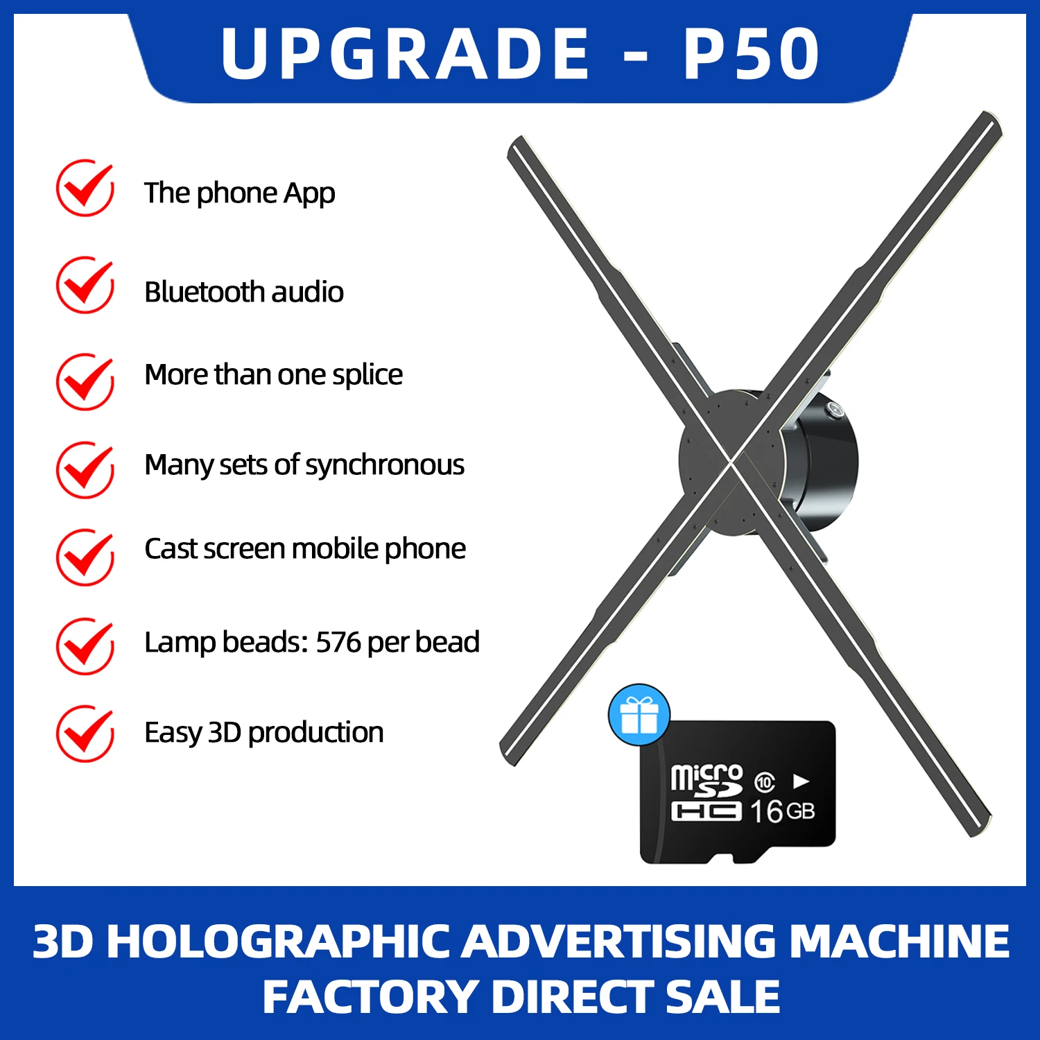 52 cm 3D Holografische Fan Wifi Afstandsbediening Aangepaste PICTOGO DIY Video LOGO LED Neon Verlichting Roterende Display AD 3D Holografische Projector