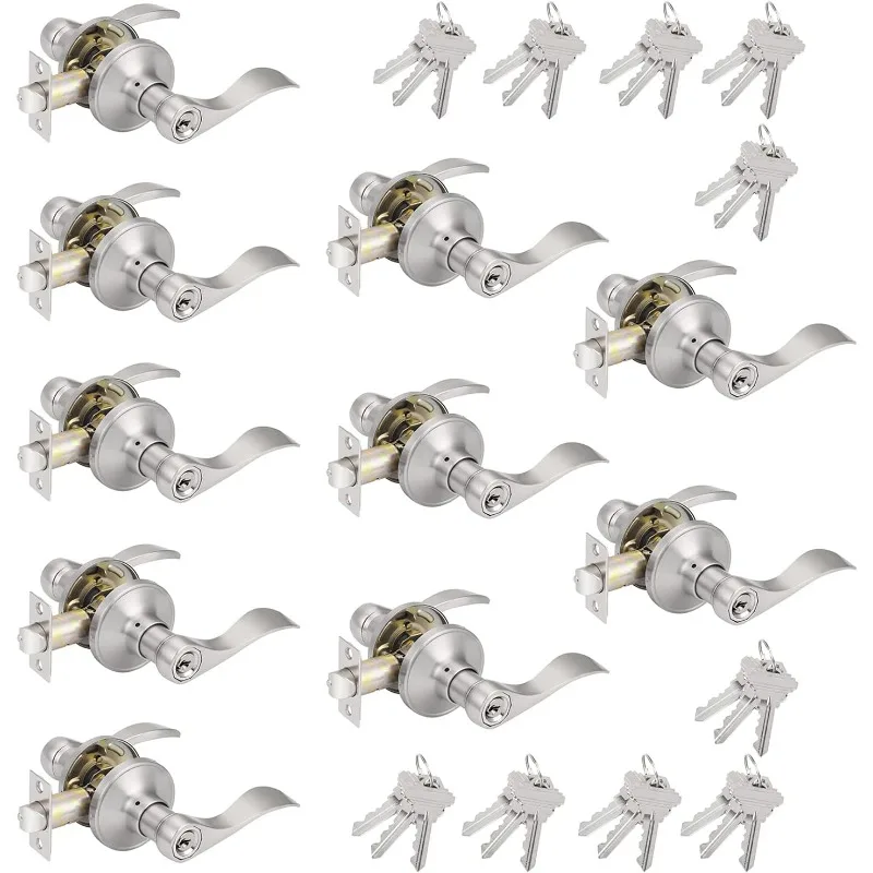 

Probrico 10 Pack Keyed Alike Entry Levers, Wave Style Satin Nickel Entry Locksets