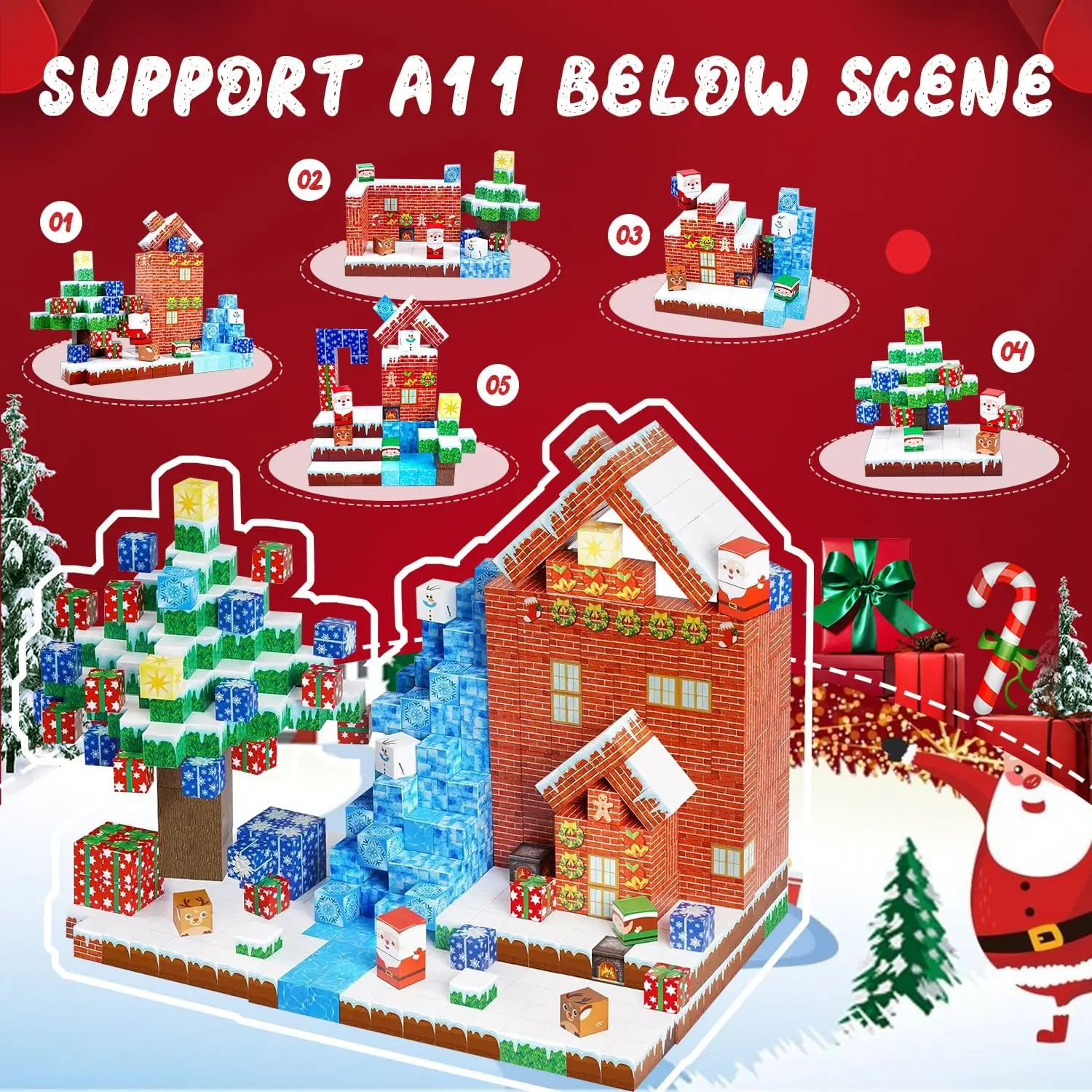 ของเล่นบล็อกแม่เหล็กคริสต์มาส ตัวต่อแม่เหล็ก 3 มิติ ของเล่นเสริมพัฒนาการทางประสาทสัมผัส ชุดของเล่นสร้างสรรค์แบบอินเทอร์แอคทีฟ ของขวัญปีใหม่