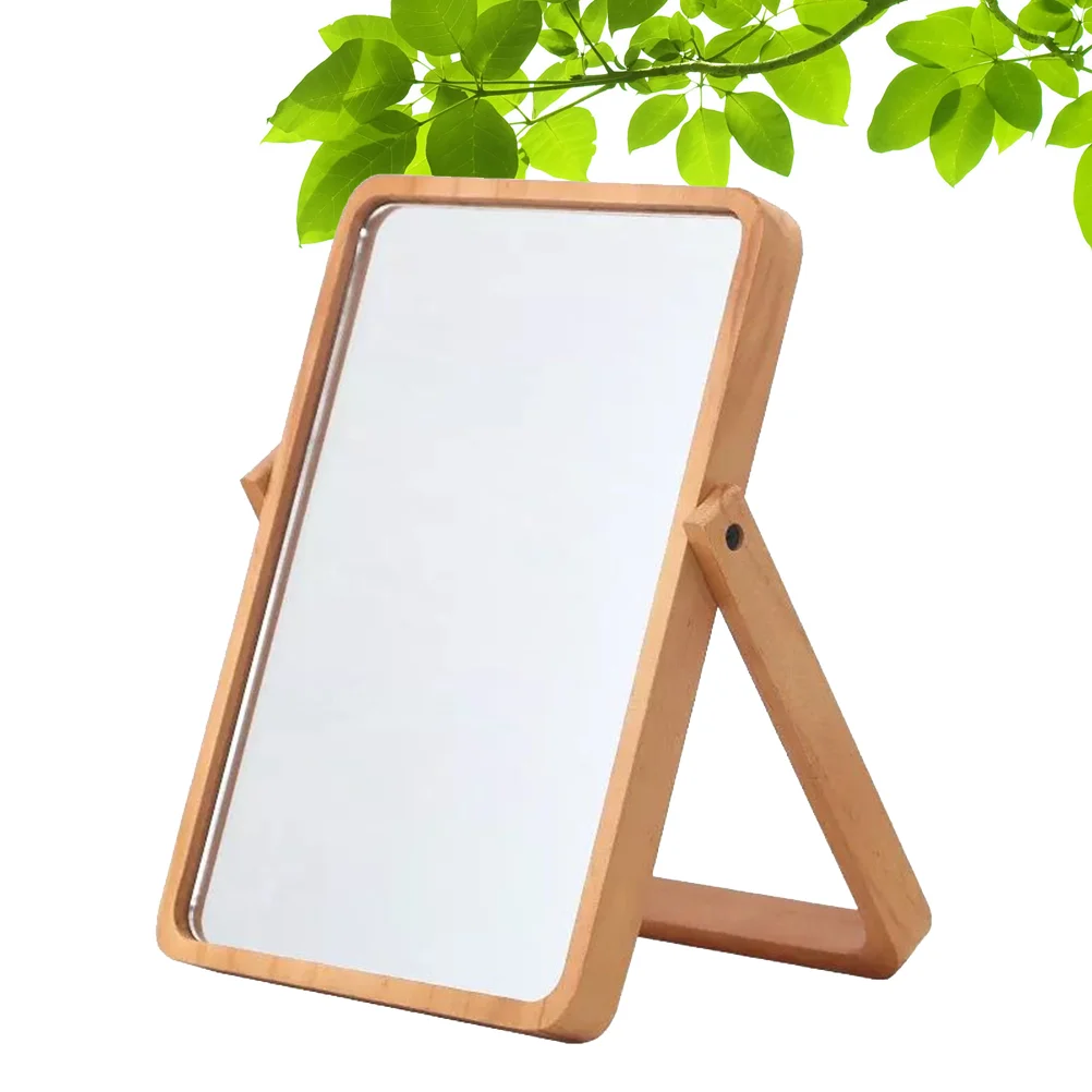 1PC Rectangular Makeup Mirror Dressing up Mirror Wooden Frame Mirror Desktop Mirror for Girls Women