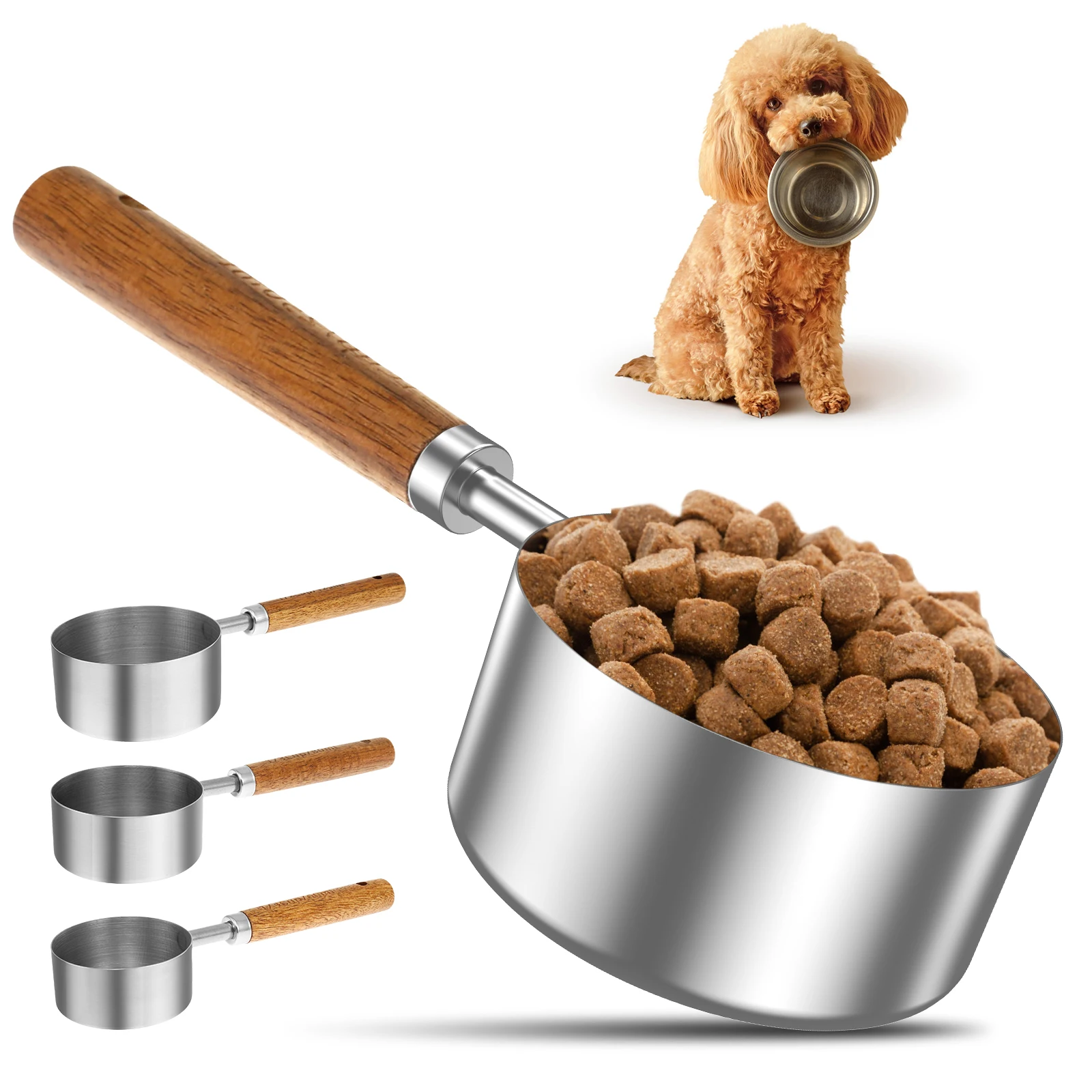 

4pcs Dog Cat Food Scoop Stainless Steel Pet Food Measuring Cup with Handle Dishwasher for Dog Cat Pet Rice Flour Soybean