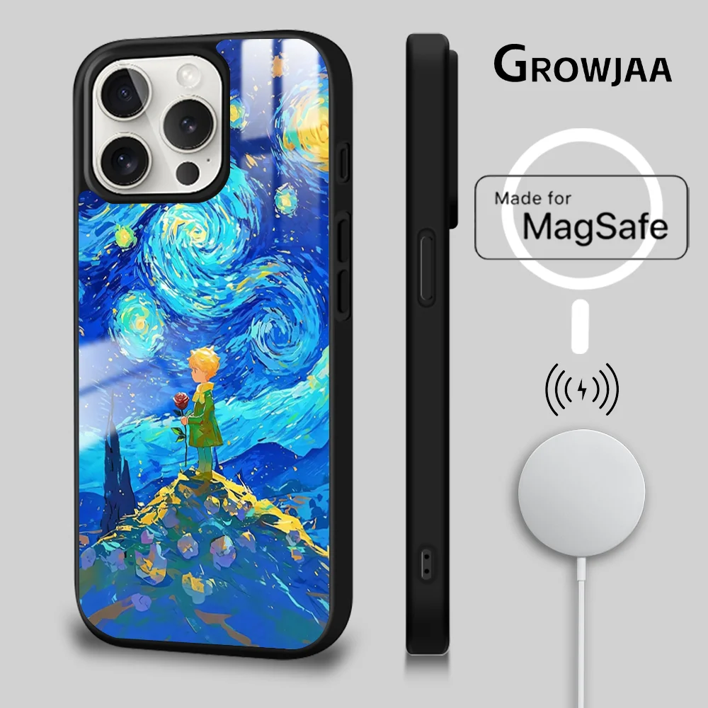 

V-Van Gogh The Little Prince Magsafe Phone Case For iPhone 15 14 13 12 11 Pro Max Plus Mini Mirror Wireless Magnetic Funda