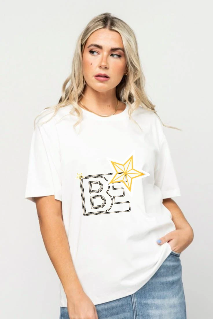 تي شيرت نسائي جرافيك تي شيرت ملابس نسائية Harajuku 100% قطن ستار فوق حرف B تي شيرت مطبوع كم قصير تي شيرت