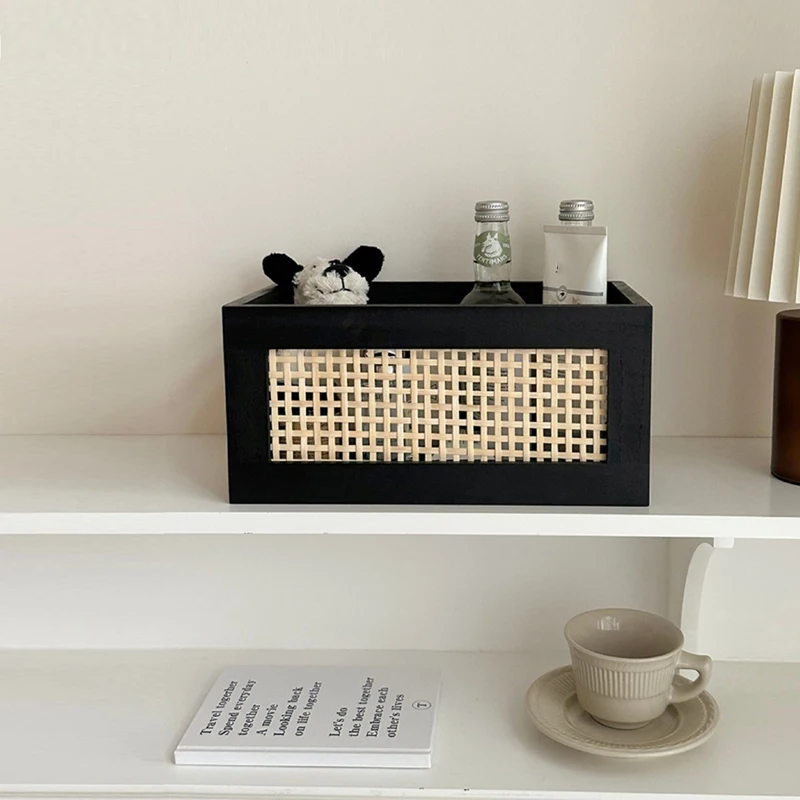 Retro Book Storage Basket Desktop Wooden Box Storage Basket Snacks, Cosmetics, Storage, Sorting & Storage Box