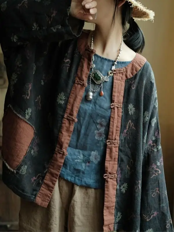 

Новая женская куртка в китайском стиле с эффектом ретро, двухслойная, из хлопка, на пуговицах, с длинными рукавами, свободного кроя, Осень 2024