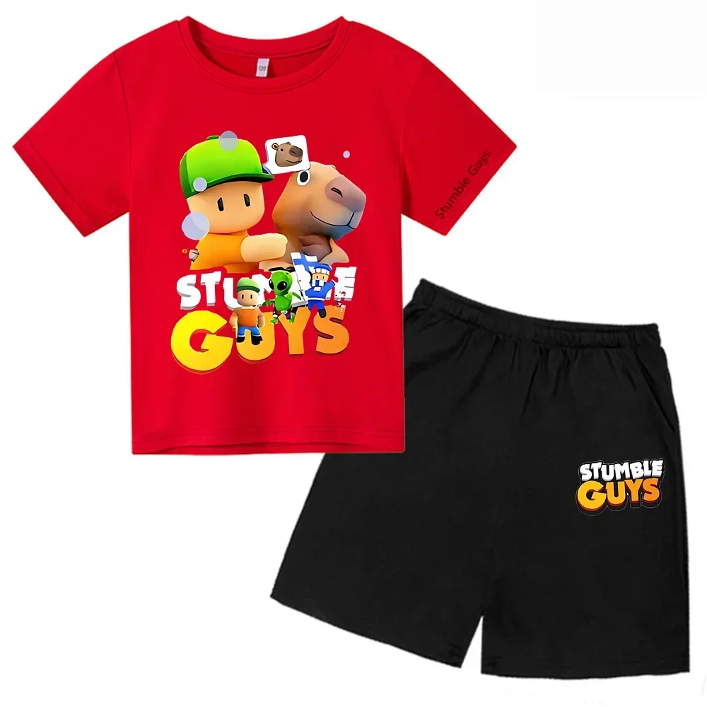 2024 New Stumble Guys TShirt Set Boys Cartoon Banana Casual Short Sleeve Tops Kids Girls Clothes Games T-Shirts Y2k Teen Tops