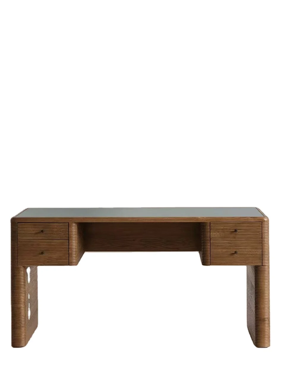 ^Modern Ribbed Wooden Executive Desk with Teal Top 160cm Luxury Solid Wood Office Computer Table for Home Office