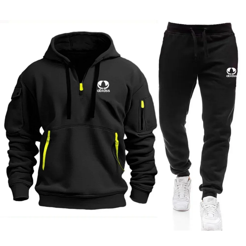 Outdoor Running Hoodies+Sweatpants 2 Piece Sets Fleece Warm Sports Casual Loose Oversized Pullover Trousers Sets Autumn Winter