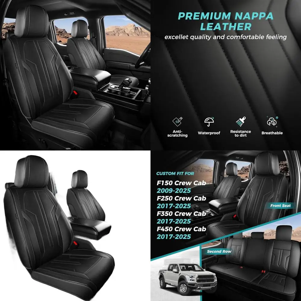 

2015-2025 Ford F150 Front Seat Covers, Waterproof Leather for F250-F450 Crew Cab Trucks, Black