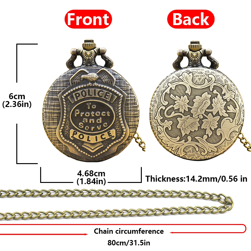 Винтажный бронзовый стимпанк, имитация полицейского значка, резные кварцевые карманные часы, ожерелье, подвеска, цепочка для часов, мужская и женская цепочка, подарок