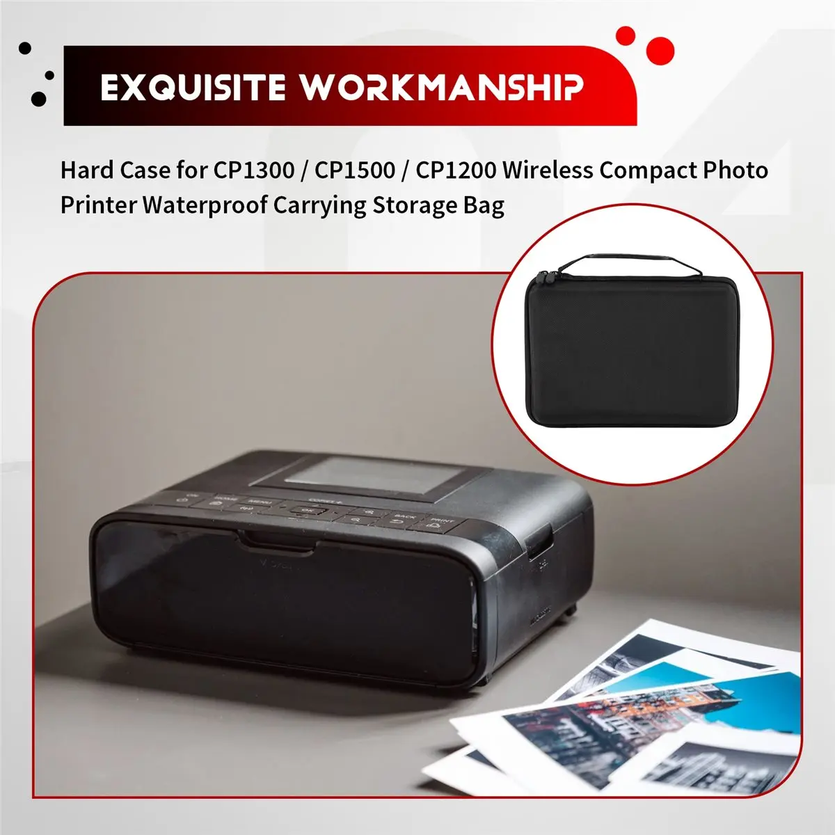 L70A Hard Case for Canon SELPHY CP1300 / CP1500 / CP1200 Wireless Compact Photo Printer Waterproof Carrying Storage Bag