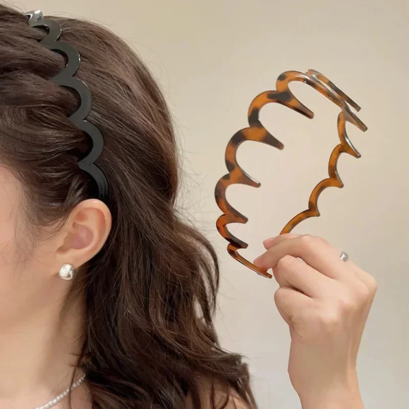 Moda onda headbands para mulheres cor sólida dentado antiderrapante faixas de cabelo menina rosto lavagem esportes hairbands acessórios para o cabelo