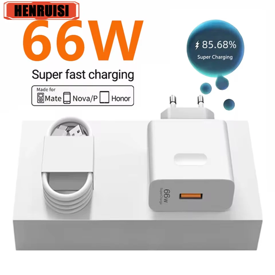 66W Fast Charging Charger With 6A Data Cables For iPhone Huawei Mate 40 50 60 P50 Nova 9 10 Honor 90 100 X9 Xiaomi Wall Charger