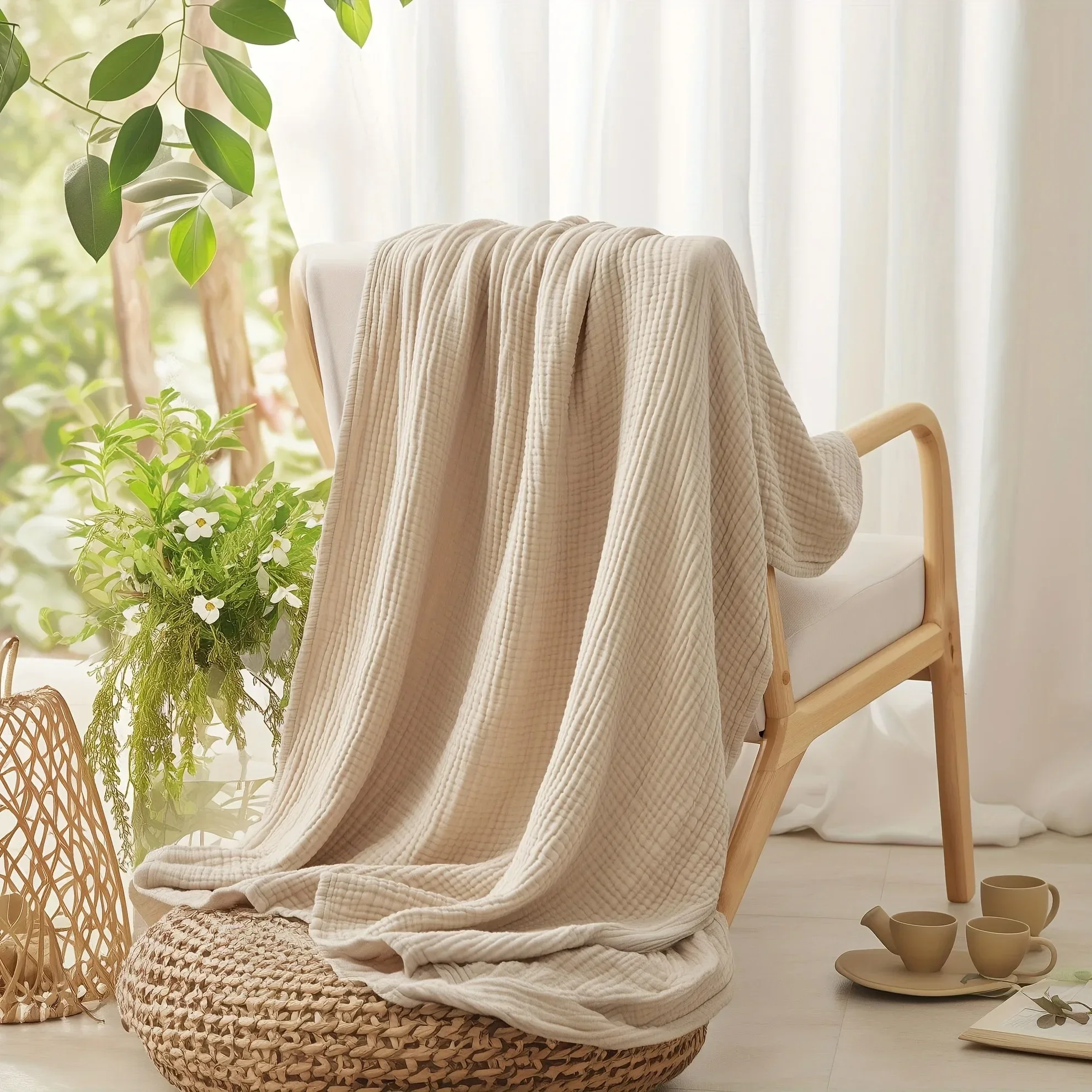 yes100% Cotton Muslin Blankets 6 Layers Room Decor Blanket Summer Blanket Cooling Breathable Lightweight Stuff Soft Gauze Blanke