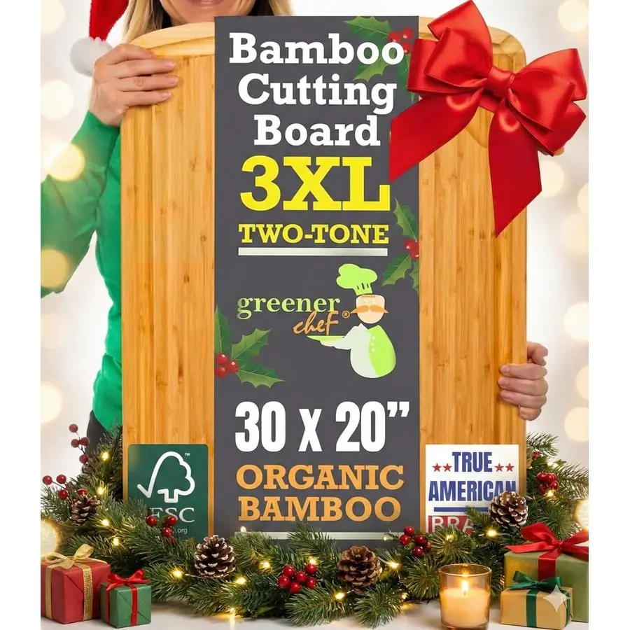 

x 20 Organic Extra Large Cutting Board with Lifetime Replacements Wood Bamboo Chopping Board Wooden Butcher Block Cutting Board