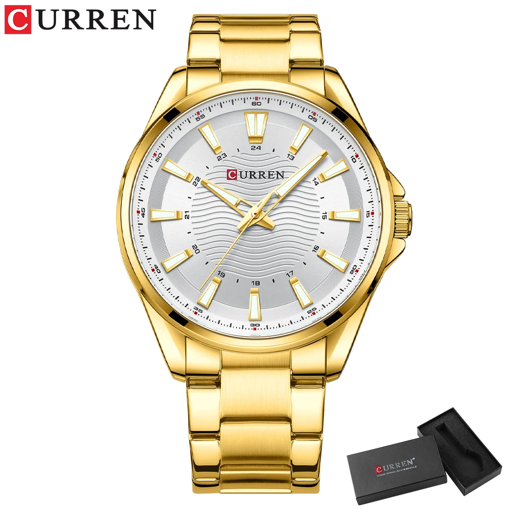 CURREN Klassische, schlichte Quarz-Armbanduhren aus Edelstahl, Herrenuhren der Modemarke mit leuchtenden Zeigern 9