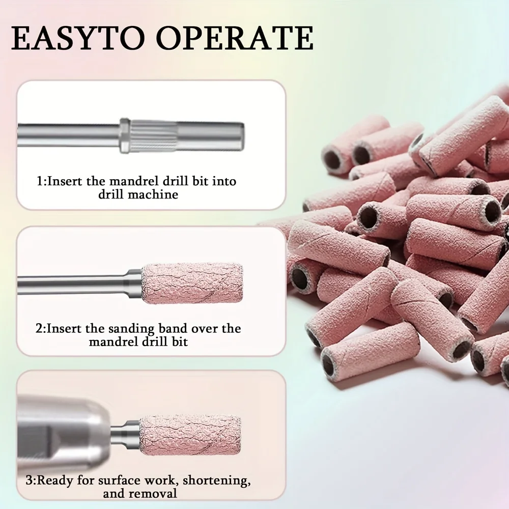 50 100 200Pcs Box 3mm Mini Sanding Bands 80 120 180 240 Grit Nail Drill Bits Manicure Tools Dead Skin Remover view 3