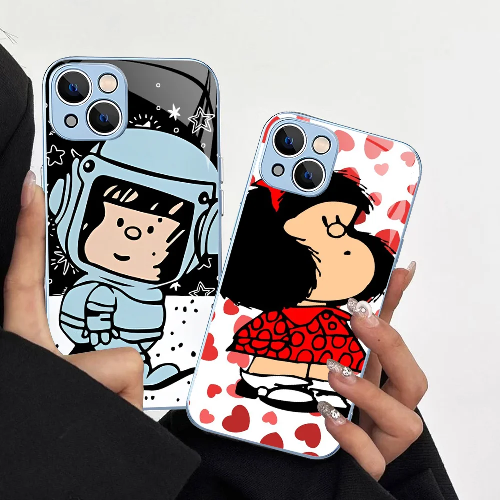 

Mafalda Phone Case Tempered Glass For iphone 14 13 12 11 Pro Mini XS MAX 14Plus X XS XR Cover
