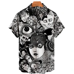 Japanese Anime Pattern Shirts 2023 Summer New men's Shirt 3D Printing Horror Print Hawaiian Clothing Personalized Design Men Top