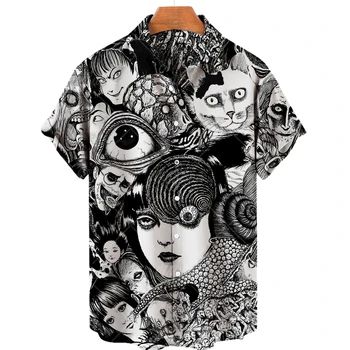 Anime japonês padrão camisas 2023 verão nova camisa masculina impressão 3d impressão de terror roupas havaianas design personalizado topo masculino