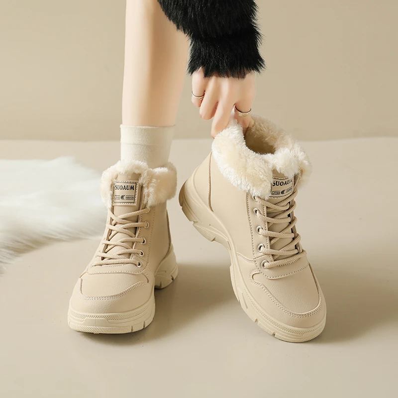 

Женские хлопковые ботинки, новые зимние ботинки на платформе со шнуровкой и круглым носком, мягкие слипоны