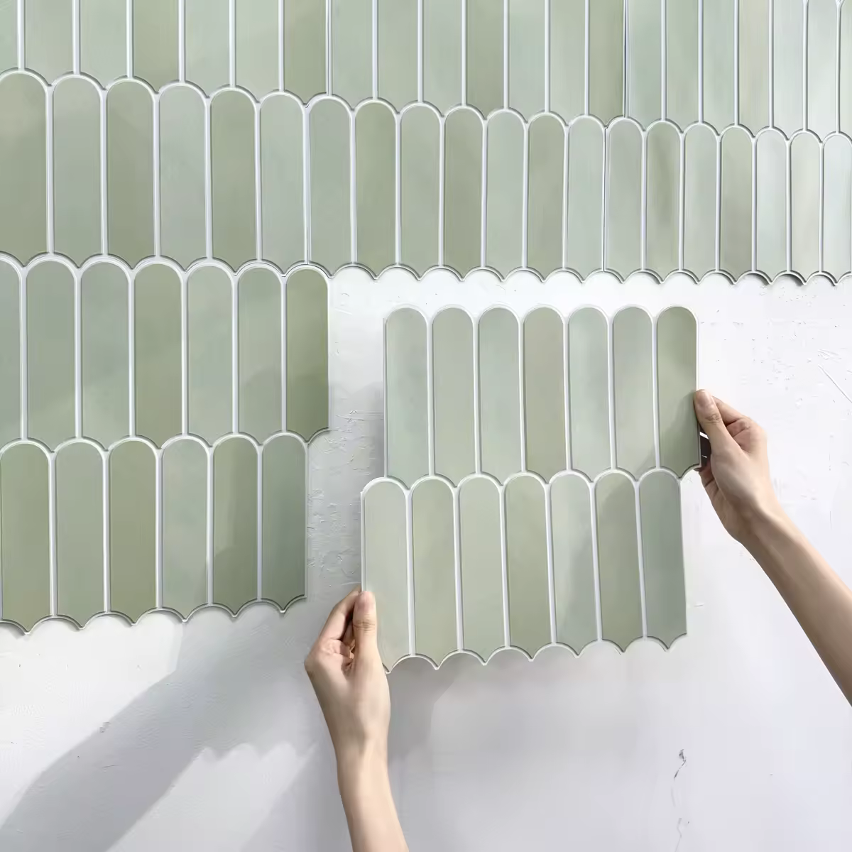 1/10pcs 3D Fish Scale Tile Sticker, Self-adhesive 3D Green Tile Backsplash for Kitchen Bathroom, Water Mold Resistant, 30x30cm