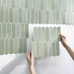 1/10pcs 3D Fish Scale Tile Sticker, Self-adhesive 3D Green Tile Backsplash for Kitchen Bathroom, Water Mold Resistant, 30x30cm