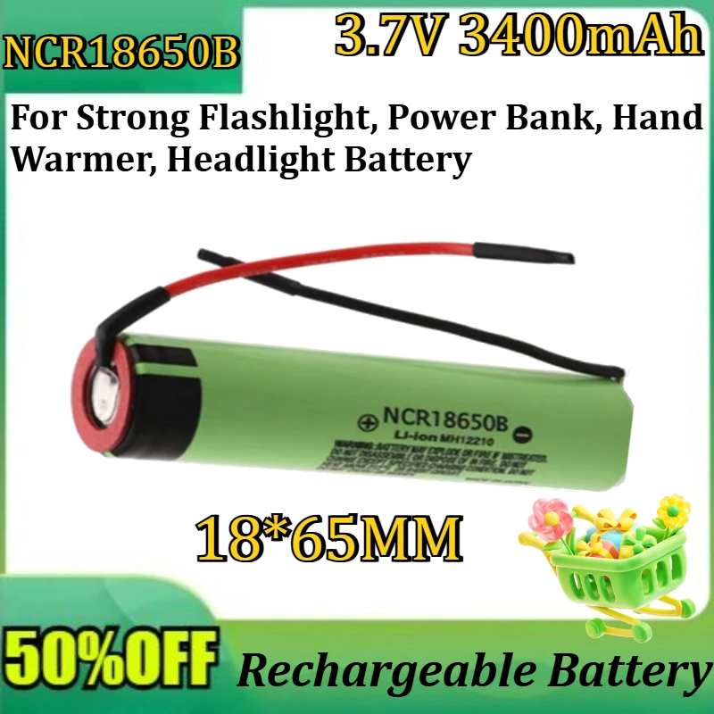 

New NCR18650B 3.7V 3400mAh 18650 Li-ion Rechargeable Battery for Strong Flashlight, Power Bank, Hand Warmer, Headlight Battery
