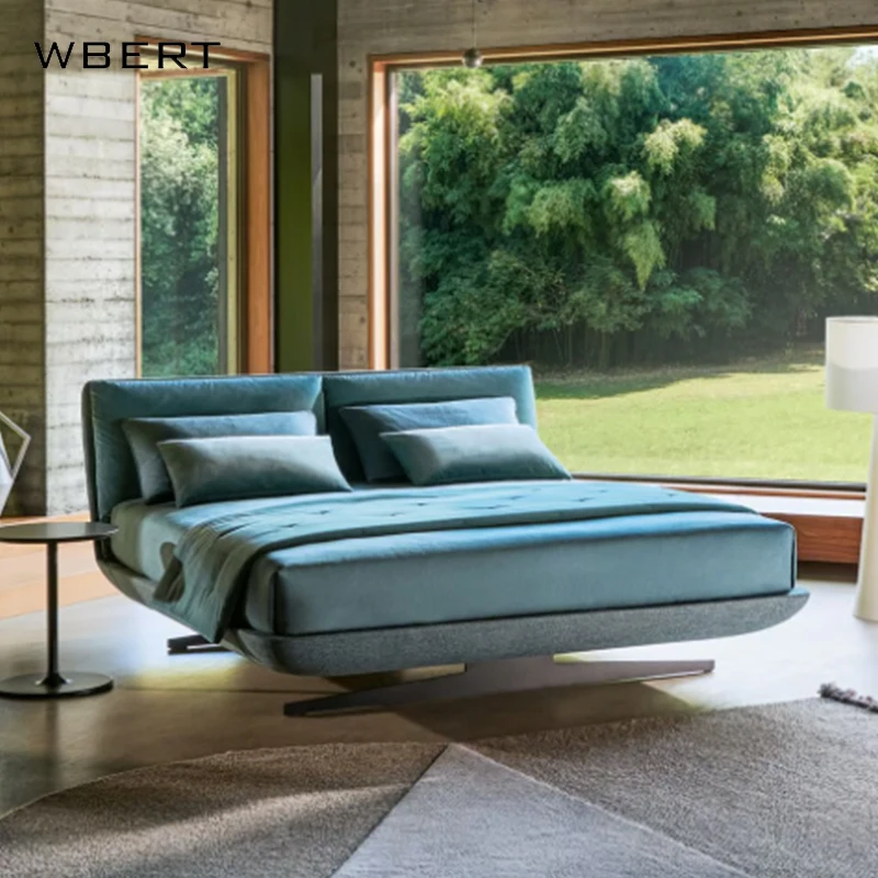 WBERT-cama doble con marco de Metal de tela Simple y moderna, cómoda y suave, con respaldo y esponja, diseño para dormitorio, 1,95 m de altura