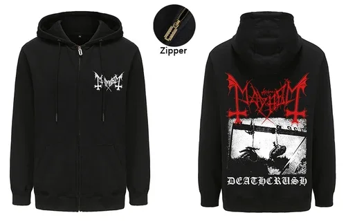 Mayhem Rock Band Hoodie Sweatshirts Zipper Outerwear Heavy Metal Coat Hooded Streetwear Zip-up Hoody Tops