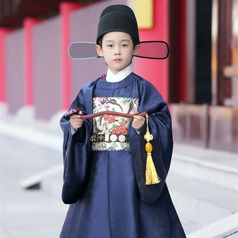 

2026 Children's Chinese Long Sleeved Hanfu Boys' Ming Dynasty New Year's clothing Boys' Round Neck Robe Performance CostumeLI833