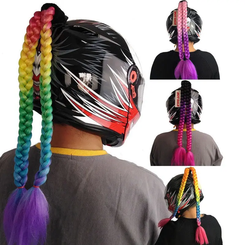 Helmet Accessories New Product Two Braids Personalized Cool Double Ponytail Wig Braid Helmet Accessories Handcrafted Decorate