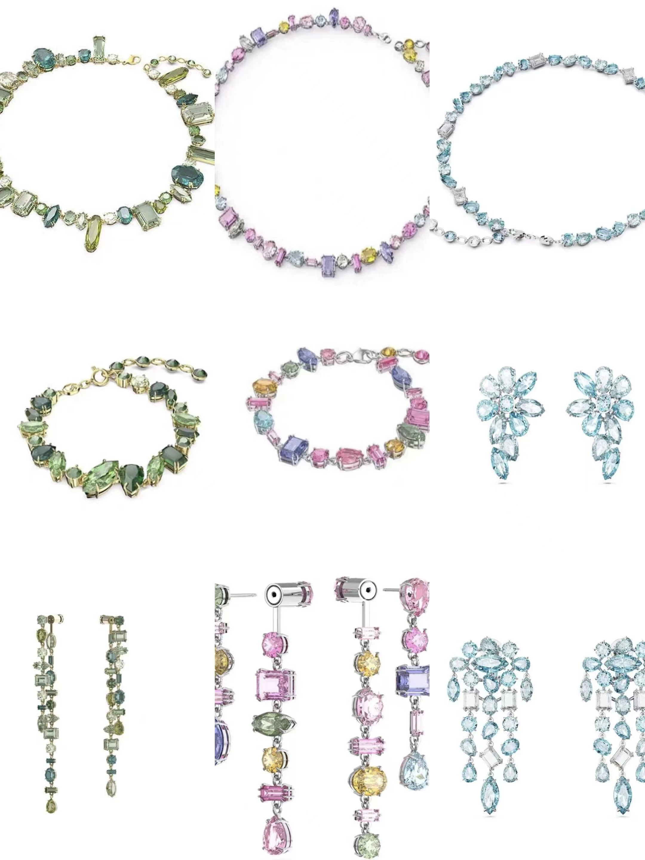 

Bling Popular Rainbow Crystal Bracelet/Necklace/Earring/Ring Luxury Green Pink Quartz Jewelry Set For Women Dropshipping Gifts